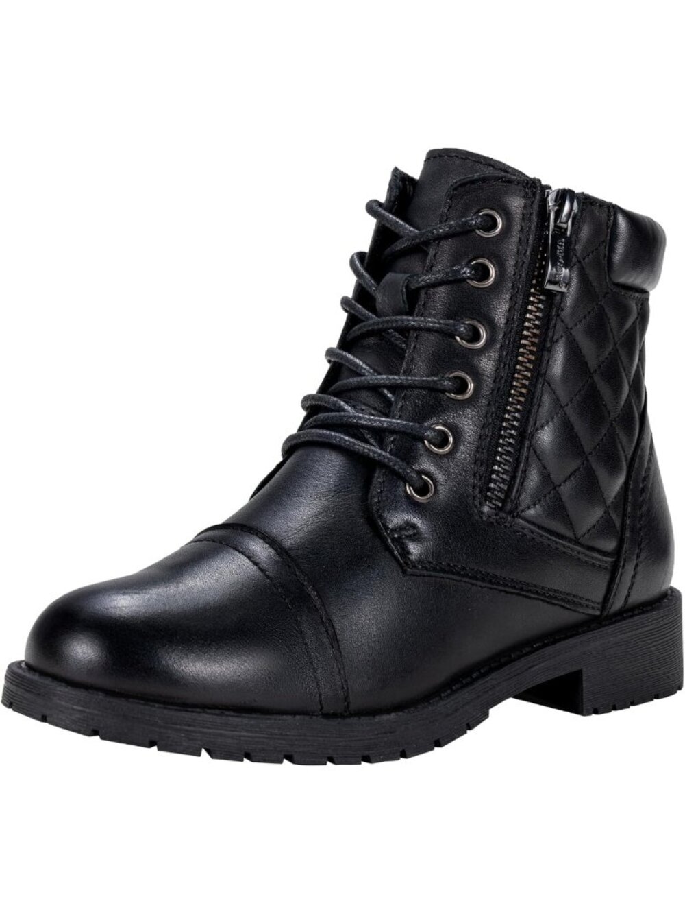 Stylish Women's Lace-Up Combat Ankle Boots with Low Heel & Zipper Closure
